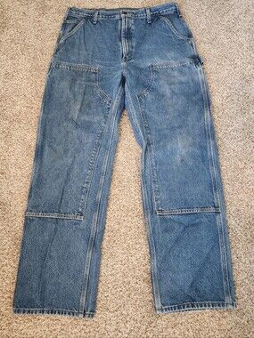 ⚠️Carhartt B73 DST Double Front Logger Jeans Distressed Workwear Y2K Streetwear